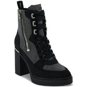 179$ DKNY Toia Lace-Up Zip Block Heel Booties Women's Size 6 US Gray Black